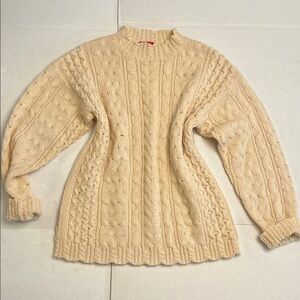 90’s ESPRIT SHETLAND WOOL CABLE KNIT FISHERMANS SWEATER CREAM SIZE SMALL